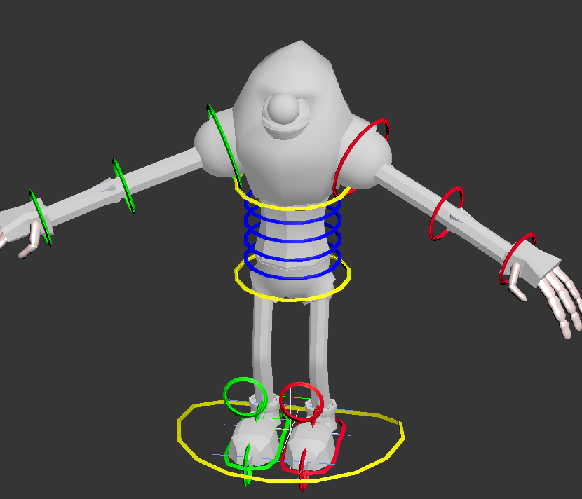 A view of the farmer model showing the animation controllers.