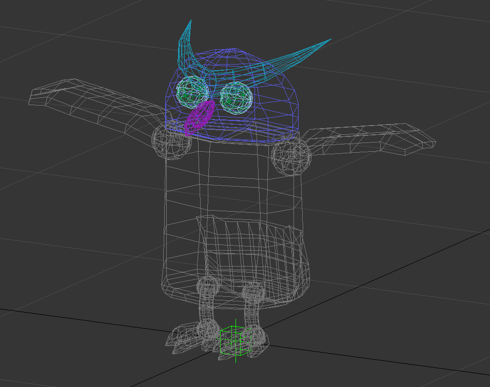 A wireframe view of the owl model.